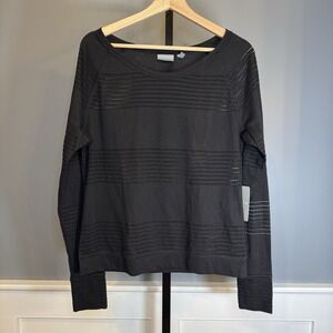 NWT Athleta Limitless Crew Pullover Long Sleeve Top Black‎ Open Weave Med